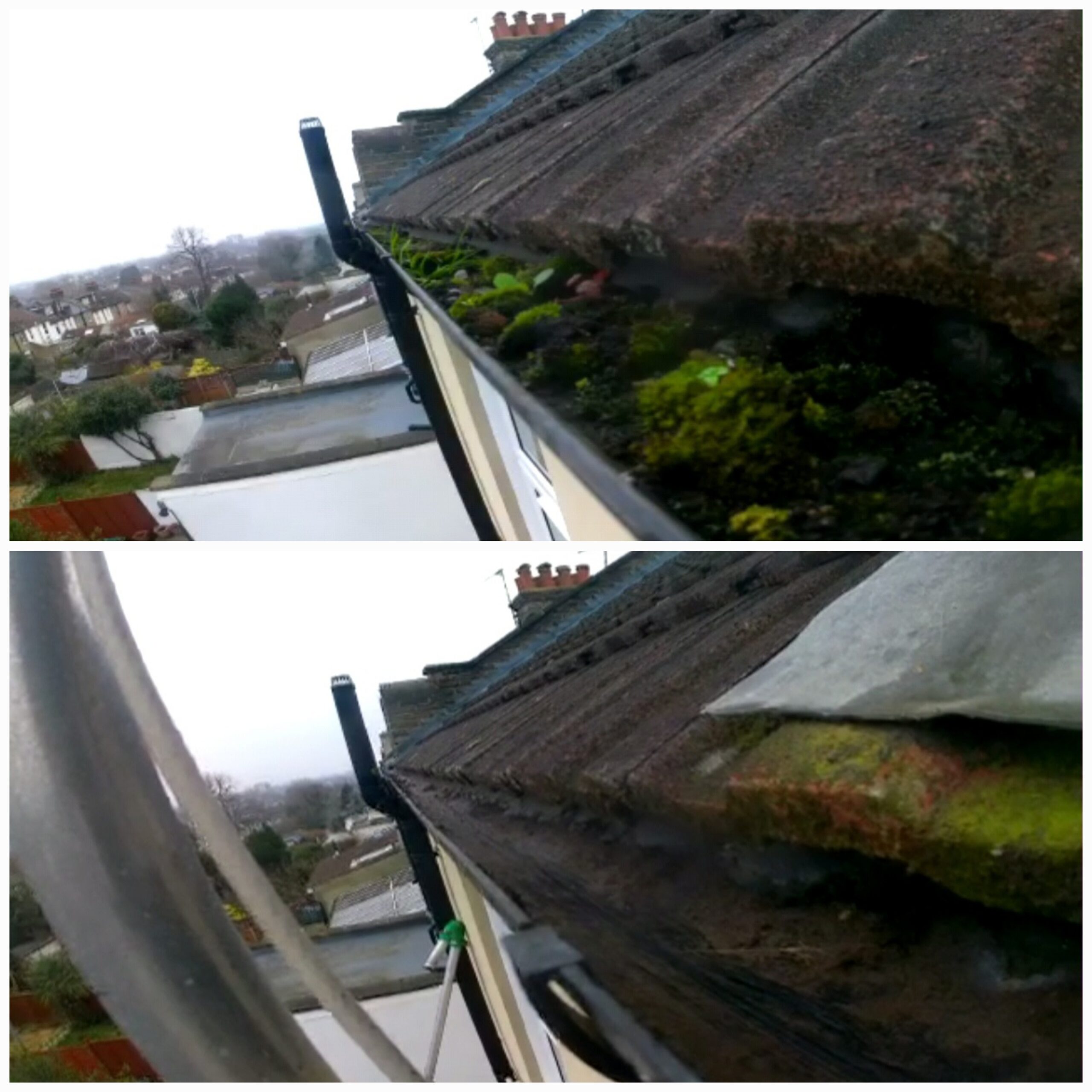 Compact debris build-up removed from residential gutter