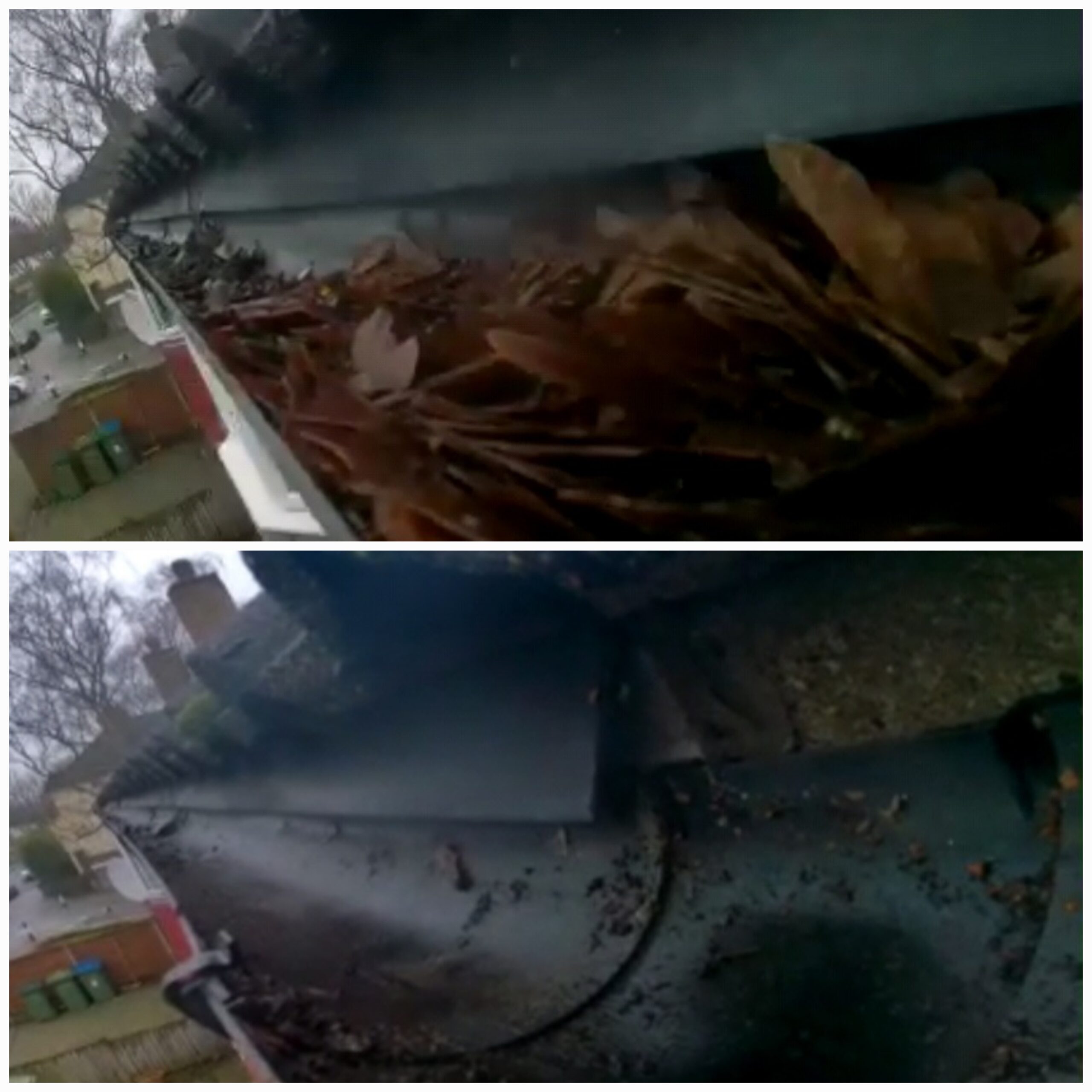 Dense moss removed from upper-floor gutter – before and after